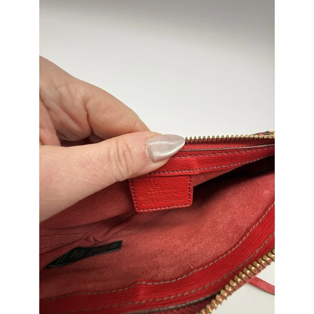LRL Lauren Ralph Lauren Vintage Red Leather Gold‎ Zipper Purse Handbag